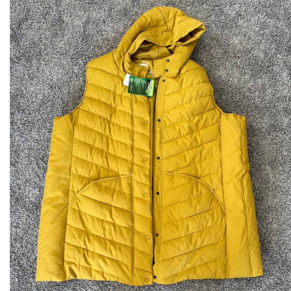 Ulla Popken Mustard Yellow Water Repellent Puffer Vest Hooded Plus Size 28/30 4X